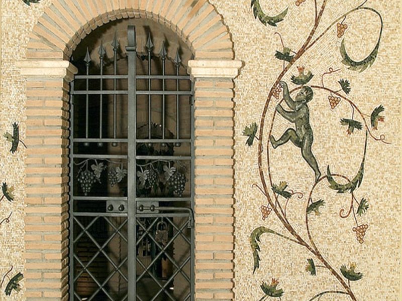 rivestimento di una parete con mosaico lapideo, copia da mausoleo di Santa Costanza